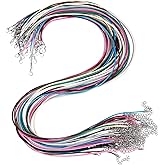 MECCANIXITY 50pcs 24 Inch Waxed Necklace Cord, Bulk Necklace String with Clasp 2mm Waxed Leather Cord Rope for Jewelry Making DIY Bracelet Pendant,Mixed Colors