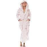 Alexander Del Rossa Plush Fleece Robe for Women, Long Hooded Bathrobe with Hood, Plus Size