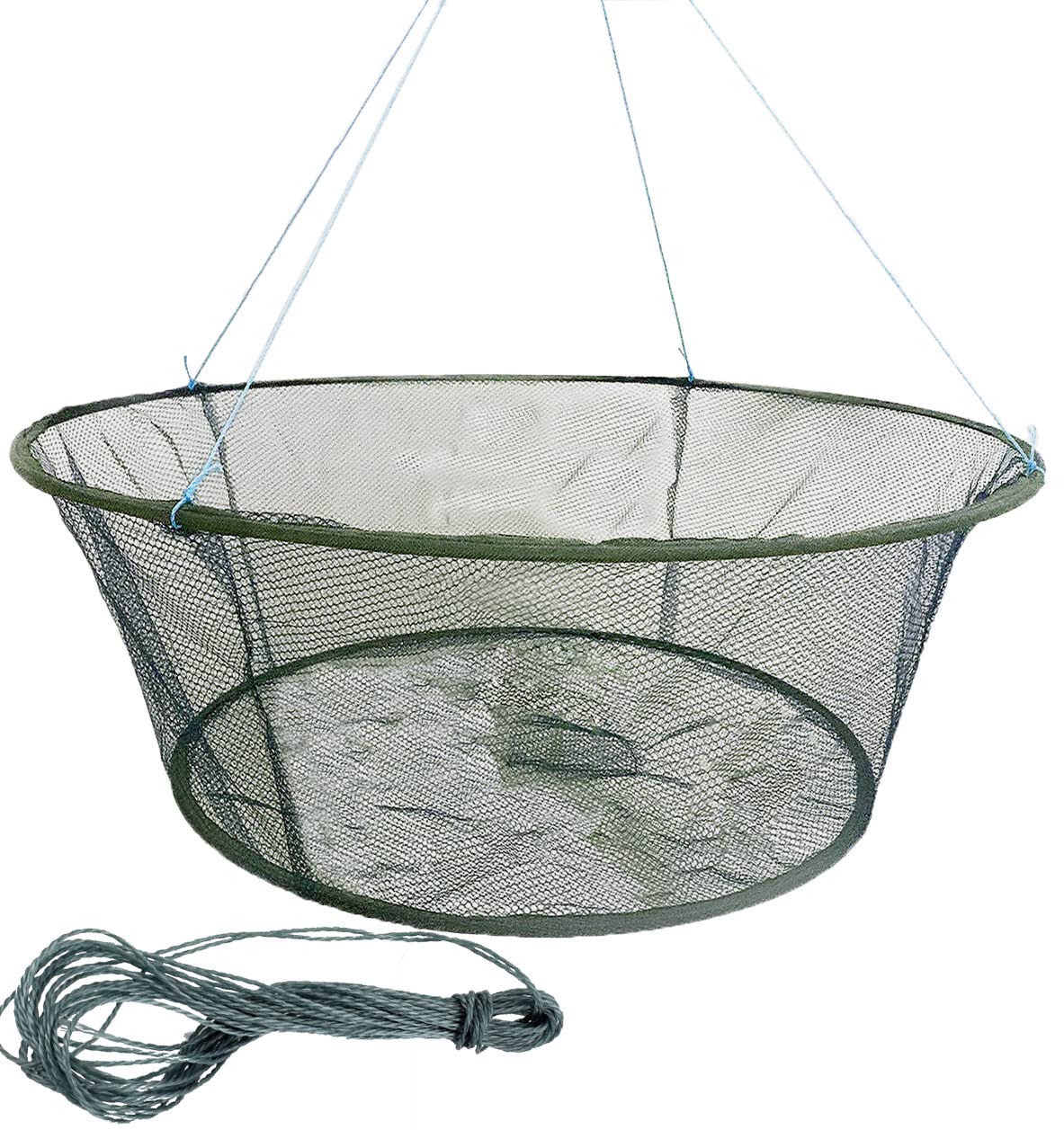 Fayvosiue Fishing Net, Hand Cast Net, Shrimp Net, Crab Net, Green, Nylon, 31.5” Top, 23.6” Bottom