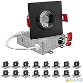 NUWATT 16 Pack 3 Inch LED Gimbal Recessed Lights Black Square, 5CCT 2700K/3000K/3500K/4000K/5000K Selectable 8W, 600 Lumens, IC Rated, Wet Rated, 120V, Dimmable, Canless Adjustable Recessed Lighting