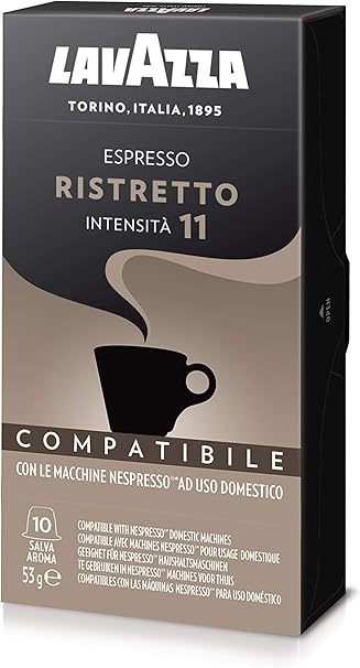 Cápsulas de Café Espresso Ristretto Lavazza, Compatível com Nespresso, Contém 10 Cápsulas