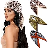 CUBACO 27.5" Head Scarf for Women Like Satin Silk Scarf-3 Pcs Silk Bandanas for Women's Hair Wrapping Night Large Square Scarves Head Wraps Scarves for Women's Hair Green Brown Navy Blue
