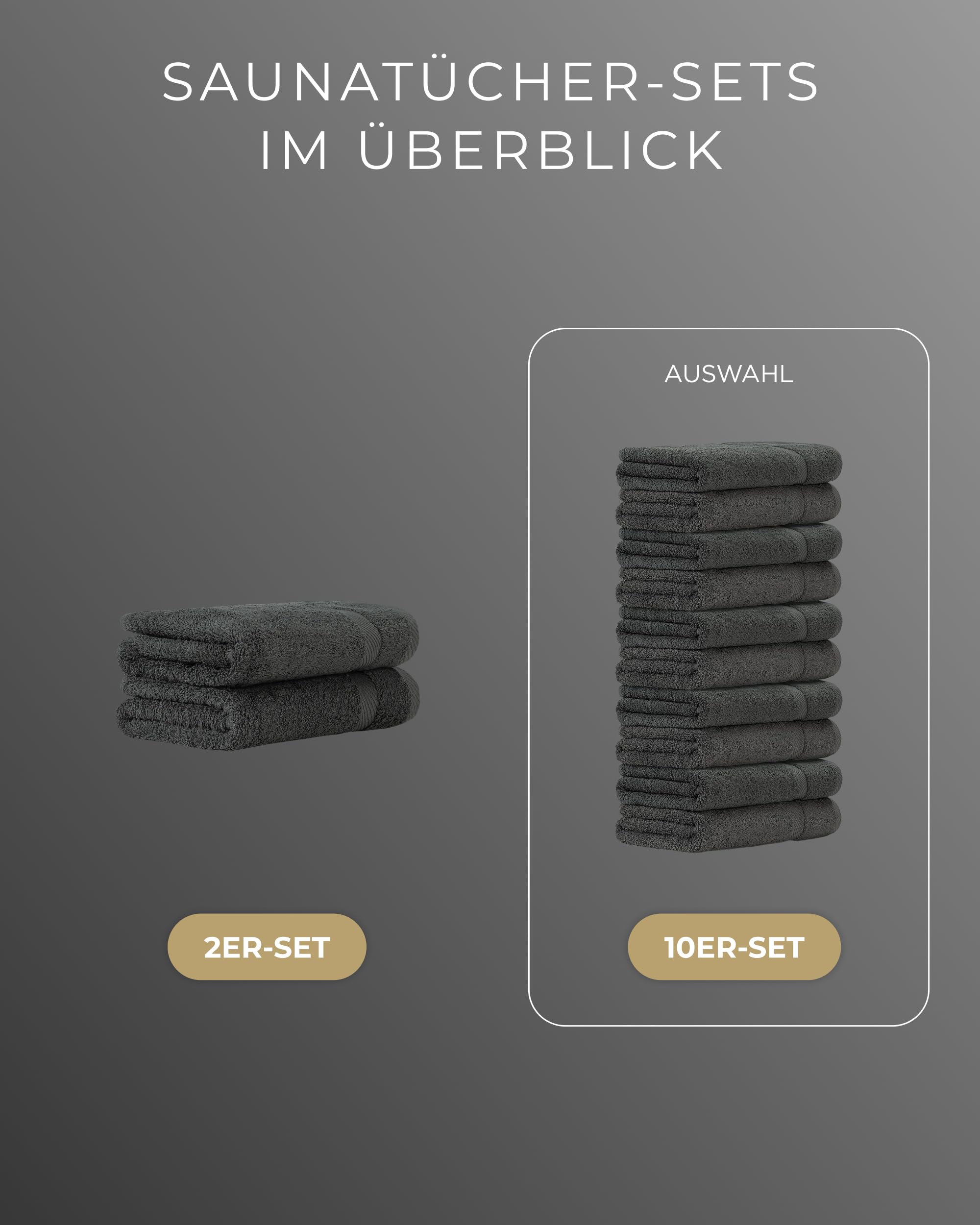 Luckytowel Saunahandtuch Set 80x200cm – Oeko-TEX Saunatücher aus 100% Baumwolle mit 600 g/m² – Saunatuch groß mit Aufhängeschlaufe – flauschig & saugstark – Sauna Handtuch Set – 10er Pack Anthrazit 5