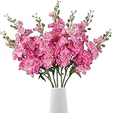 Rzoukler 6pcs Silk Delphinium Artificial Flowers Hot Pink Fake Larkspur Artificial Flowers 29.52" Long Stem Fake Flowers Bulk for Tall Vase Wedding Floral Arrangements Home Table Decor(Hot Pink)