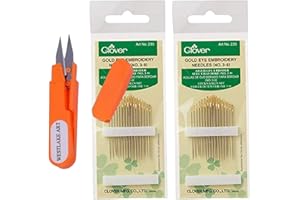 Westlake Art Gold Eye Embroidery Needles for Hand Sewing, 16 Ct, Bundle with Embroidery Scissors, Assorted Sizes 3-9, Smooth & Sharp for Various Projects [Pack of 2]
