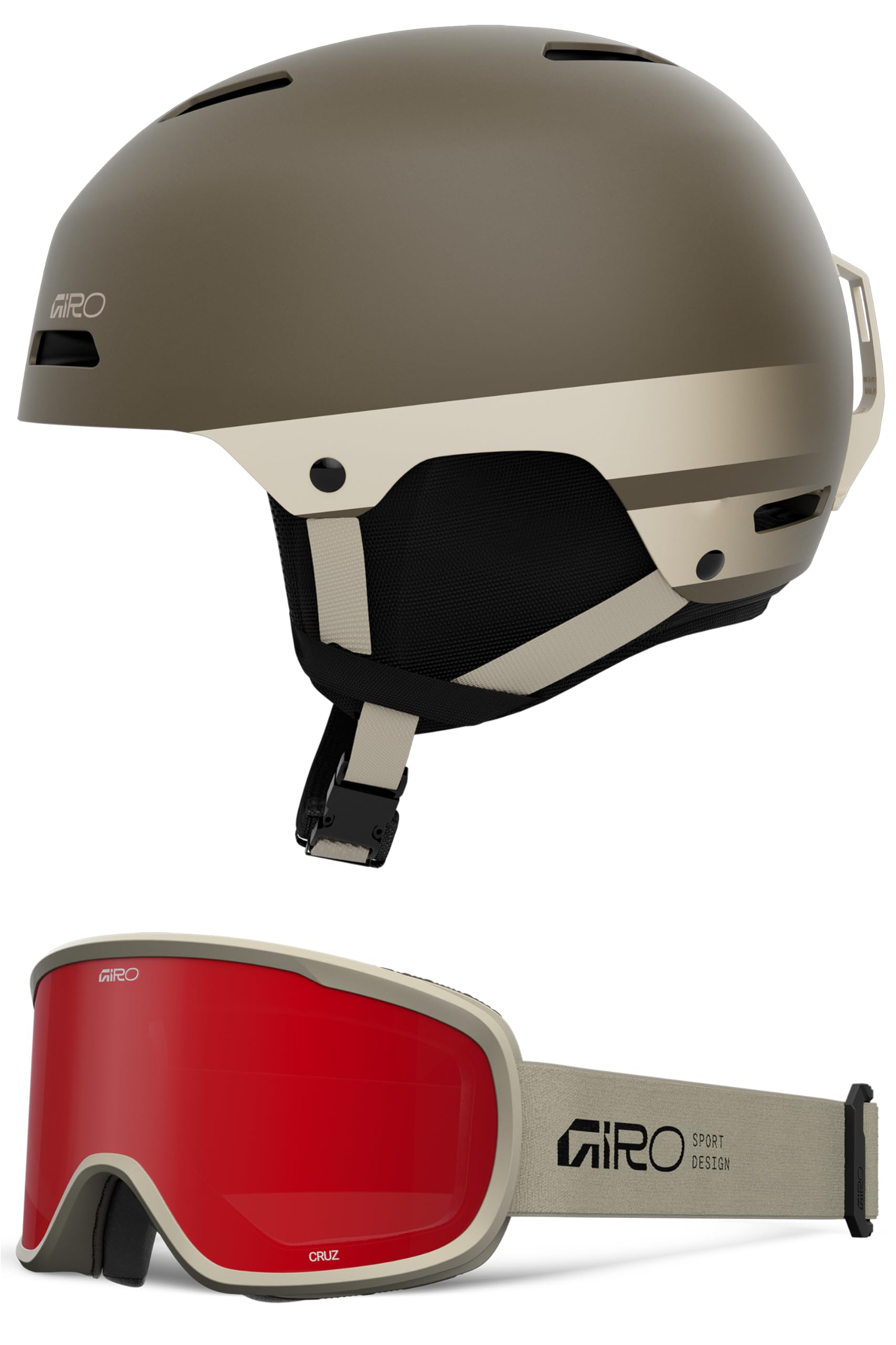 Giro Ledge Snow Helmet/Goggle Combo - (Combo) Matte Bark - Stone Tan Stacked - Size Medium Image