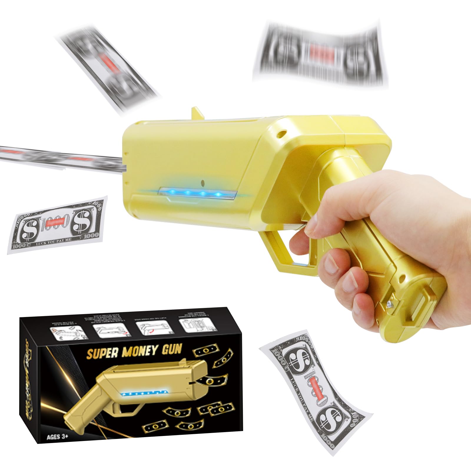 OBEST Money Gun Shooter Toy,Matte Gold Prop Gun with Light Effects, Money Rain, Suitable for Parties, Weddings, Party Games