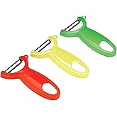 Kuhn Rikon Original Swiss Peeler Set, 4-Inch, Set of 3, Translucent Red/Green/Yellow