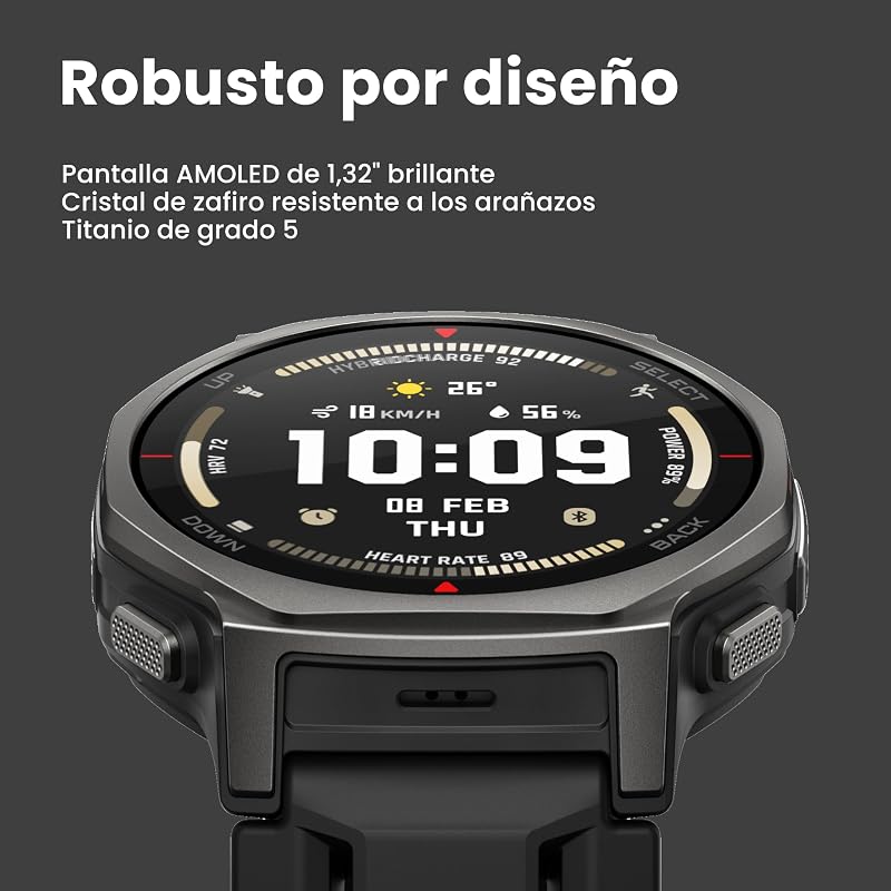 T-Rex 3 Pro Relógio Inteligente para Exterior 44mm – Ecrã de Safira AMOLED, Lanterna, Moldura de Titânio, GPS Dual Band, Mapas Offline, Bateria de 17 Dias, Modos Desportivos 180+, para iPhone Android