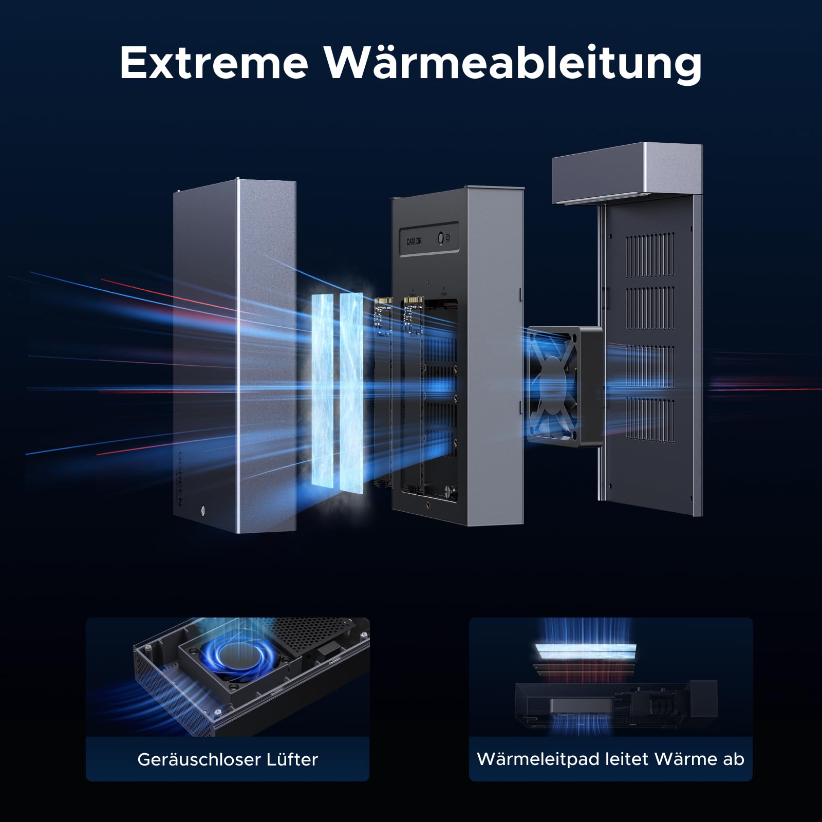 UGREEN 40Gbps Festplatten Dockingstation,USB4 Dual Bay NVMe Docking Station mit Kühllüfter, M.2 NVMe SSD Festplattengehäuse mit Offline-Klonen und Software-RAID-Konfigurationen unterstützt 5