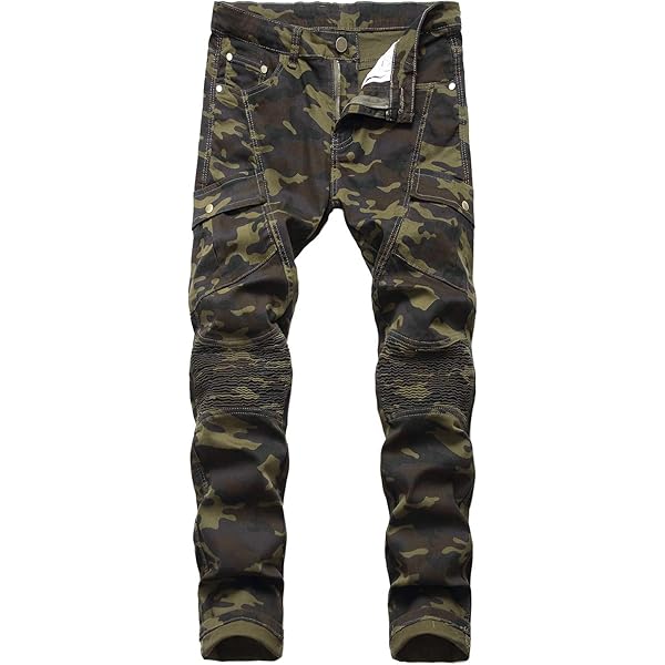 Men's Camouflage Slim Fit Denim Pants Casual Stretch Biker Cargo