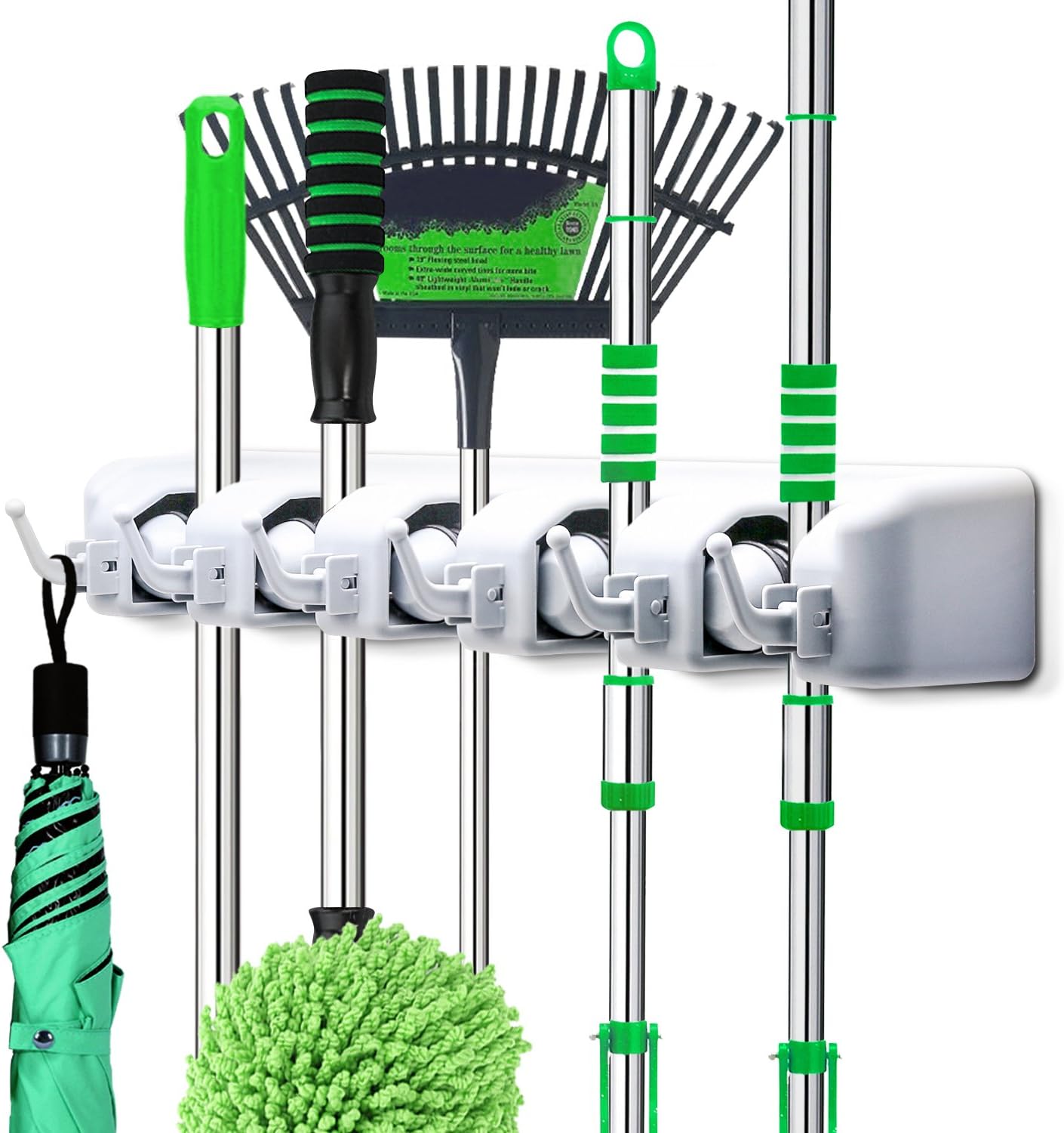 LETMY Broom Holder Wall Mounted - Mop and Broom Hanger Holder - Garage Storage Rack & Garden Tool Organizer - 5 Position 6 Hooks for Home, kitchen, Garden, Tools, Garage Organizing: Home & Kitchen
