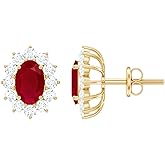 Genuine 2 Carat Ruby Diamond Earrings in Silver, Aaa Quality, Certified Oval Ruby Earrings For Women - Ready To Gift