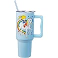 Silver Buffalo Rainbow Brite Featuring Starlite Stars Stainless Steel Tumbler with Handle and Straw, Fits in Standard Cup Holder, 40 Ounces
