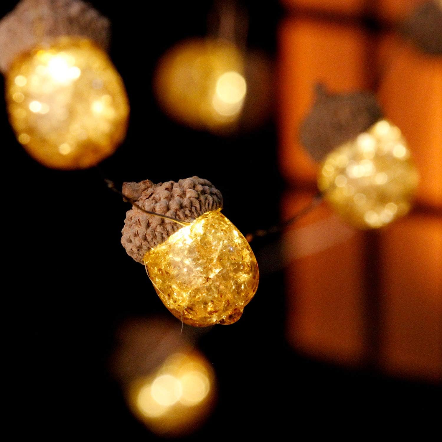 Impress Life 3D Acorn Christmas Decoration String Lights, 10 ft Silver Wire 20 Big Led Icon Battery Operated with Remote and Timer for Christmas, Thanksgiving Wedding Birthday Harvest Home Parties