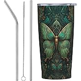 Moth Tumbler with Lid and Straw 20oz Vacuum Insulated Coffee Cup Stainless Steel Tumblers Leakproof Travel Mug Present for Women Men