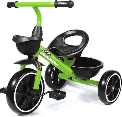 KRIDDO Kids Tricycle 24 Months to 5 Years Green Safe Stable Triangle Design