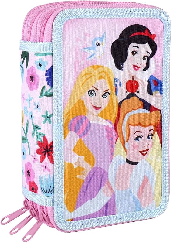 - Estuche Escolar 3 Compartimentos Niña de Princesas Disney | Incluye Todo el Material Escolar Necesario para Preescolar y Primaria - Licencia Oficial Disney