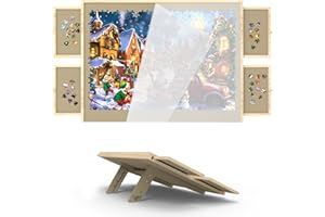 DOERPUZ Puzzle Board with Drawers and Cover, 1500 Pieces Jigsaw Puzzle Board with Adjustable Tilt Stand for All Ages