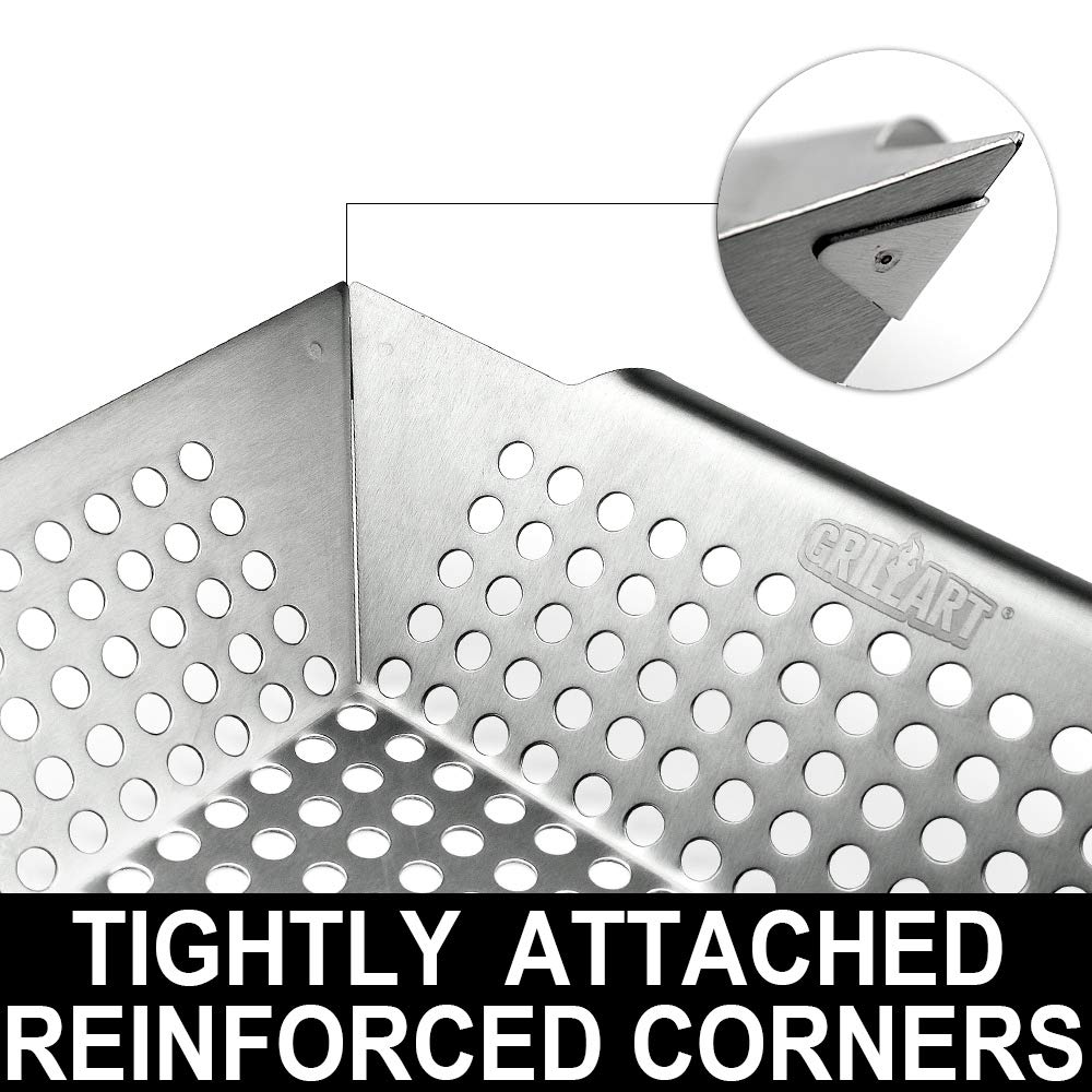 Grill Basket for Vegetables & Meat – Large Grill Wok/Pan for the Whole Family - Heavy Duty -Veggie Grilling Basket Built to Last - Best BBQ Accessories for All Grills & Smokers