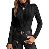 Ekouaer Women's Long Sleeve Mock Turtleneck Tops Ribbed Shirts Fleece Soft Thermal Undershirts Tee