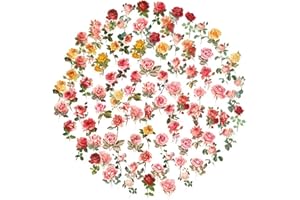 Obujopal 100Pcs Small Rose Stickers Vintage for Scrapbooking Envelope Water Bottle Laptop Junk Journal Collage Card Making Phone Case Planner DIY Crafts, 50 Designs