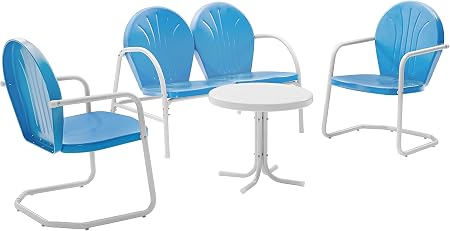 Amazon Com Crosley Furniture Griffith 4 Piece Metal Outdoor Conversation Set With Table Loveseat And 2 Chairs Sky Blue Outdoor And Patio Furniture Sets Garden Outdoor