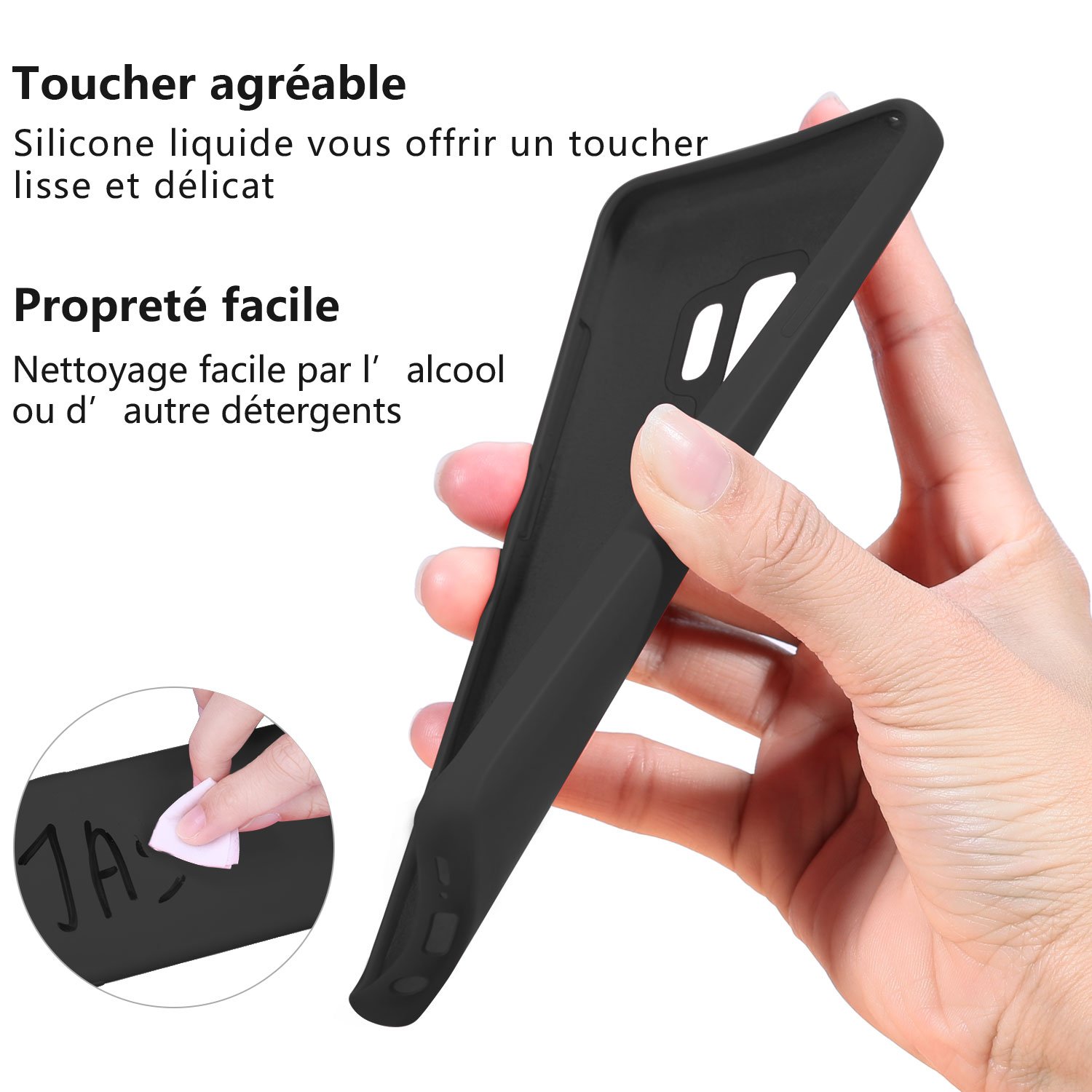 JASBON Coque Samsung Galaxy S9, Coque Silicone Liquide Anti-rayure,  Housse Protection Silicone Anti-choc Gel Case pour Samsung Galaxy S9 – Noir