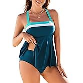 XUNYU Tankini Swimsuits for Women Tummy Control Two Piece Bathing Suit High Waisted Full Coverage Swimwear Modest Swim Suit