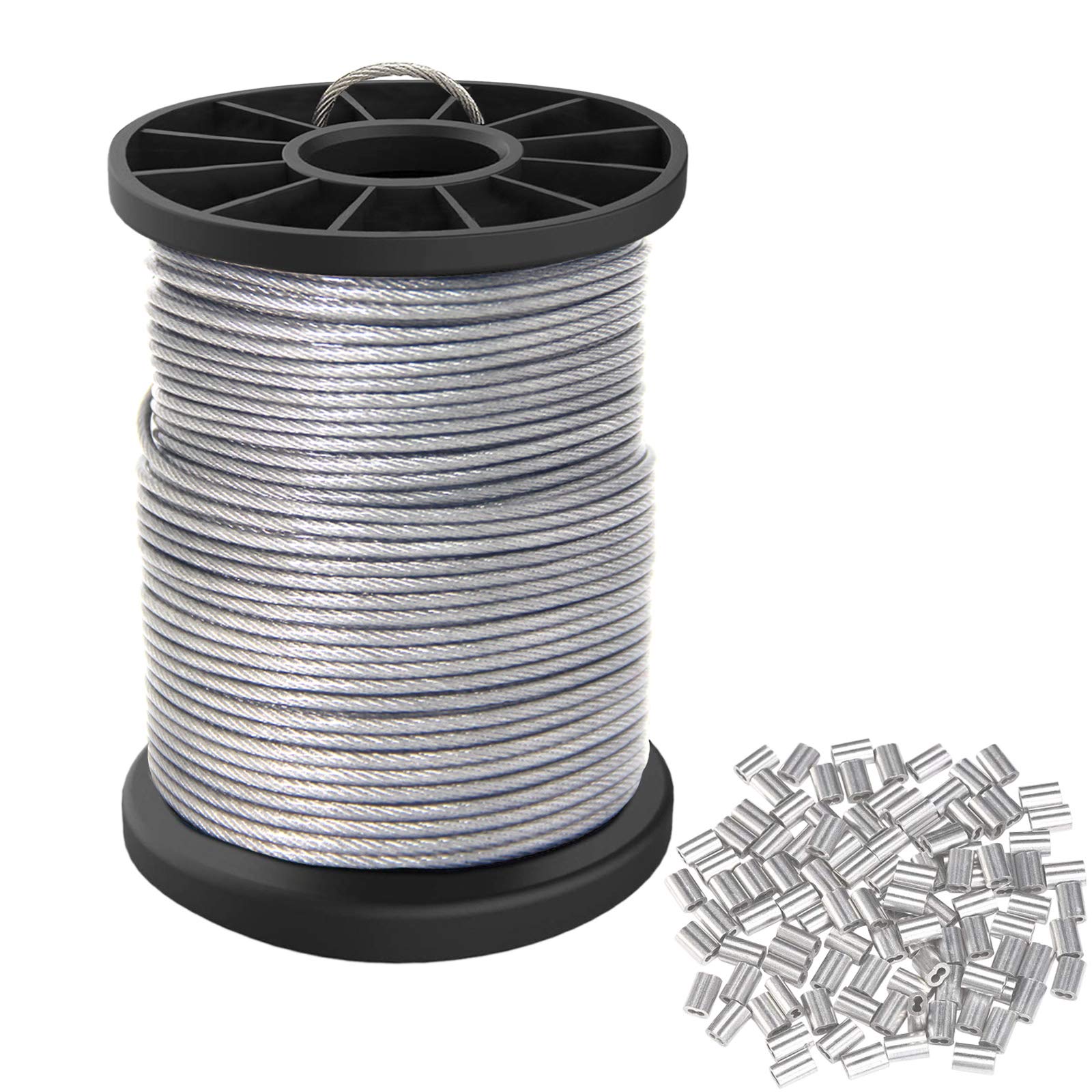 Photo 1 of Vinyl Coated Picture Hanging Wire 1.5mm Up to 150lbs,100 Feet(30.5M) Stainless Steel Picture Wire Spool with 40Pcs Aluminum Crimping Sleeves,Heavy Wire for Hanging Picture Frame,Artwork,String Light