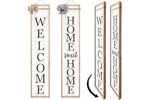 TQIANJIANG Outdoor 2in1 Welcome Sign for Front Porch Standing 45"X9" Long Vertical Leaner Tall Wood Framed Modren Rustic Farmhouse Large Home Sweet Home Signs Front Door For Outside Decor (Wood White)