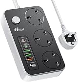 Hulker Extension Lead USB-C PD 20W 3 UK Outlets 2 USB-C 3 USB-A 2m view 1