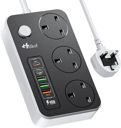Hulker Extension Lead USB-C PD 20W 3 UK Outlets 2 USB-C 3 USB-A 2m