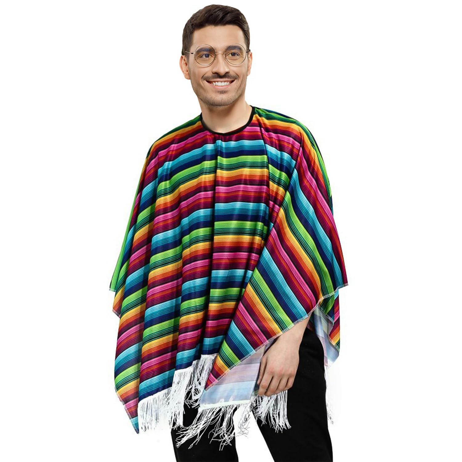 Bohue Mexican Serape Poncho Costume Colorful Cinco De Mayo Serape Poncho Mexican Fiesta Serape Poncho Festive Celebrations Party Favor for Men and Women