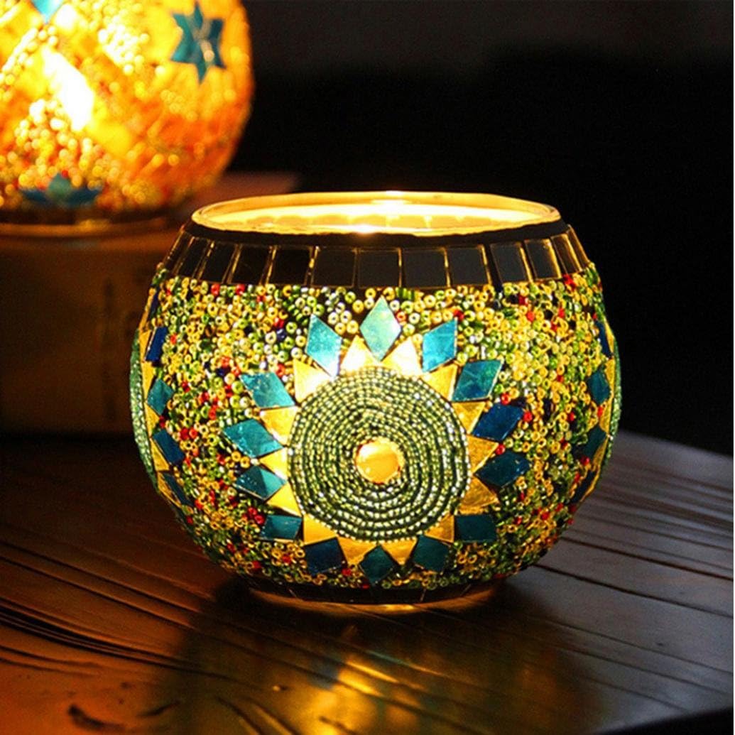Hohaski Mosaic Glass Candlestick- Handmade Tea Light Candle Holders- Decorative Centerpieces for Tables, Wedding, Birthday, Party Gifts (A)