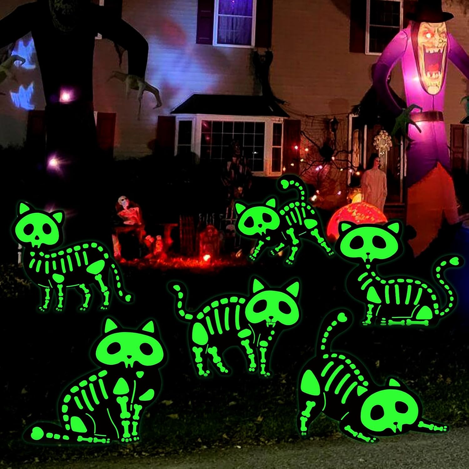 Yard Signs - Halloween Decorations Outdoor Yard Signs， 6 PCS Glow in The Dark Fluorescence Halloween Black Cat Yard Signs with Stakes，Scary Silhouette Halloween Decorations for Outdoor Lawn Garden Halloween Decor…