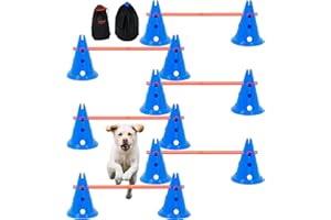 VEVOR 6 Sets Dog Agility Hurdle Cone Set, 12 Agility Cones 6 Agility Rods 2 Rod Buckles, Dog Agility Course Backyard Set Puppy Obstacle Course Jump with Storage Bag, Pet Outdoor Games