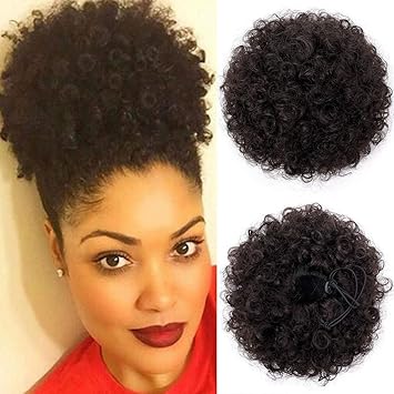 4 Rosdina Synthetic Afro Puff Drawstring Ponytail Short Kinky