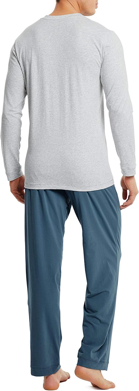 DAVID ARCHY Men's Cotton Sleepwear PJs V-Neck Lounge Wear Top and Bottom Long Pajamas Set at  Men’s Clothing store