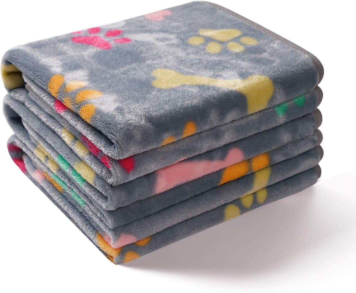 1 Pack 3 Blankets Super Soft Fluffy Cute Bone Pattern Pet Blanket Flannel Throw for Dog Puppy Cat Light Grey Small