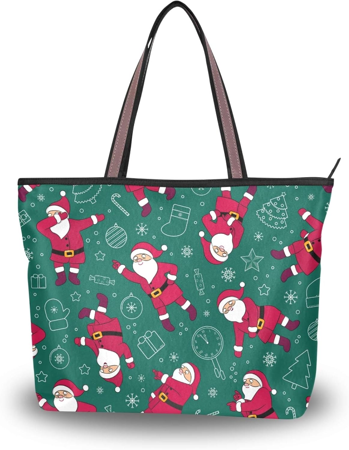 Women Large Tote Shoulder Handbag Happy Holidays Tree Snowflakes Top