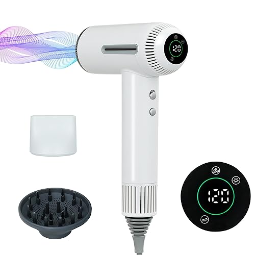 Hair Dryer,7 Temps&31 Modes.Intelligent Temperature Control,LCD Display,Self-Cleaning Mode,Facial Care Mode.1600W RPM Ionic Blow Dryer.Low Noise Thermo-Control Hair Dryer with Diffuser and Nozzle