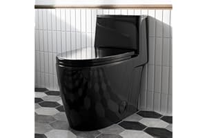 Black Toilet with Rimless Swirl Flush, Los Flexi 17.3" ADA Modern Elongated One Piece Toilets For Bathrooms, Dual Flush 1.0/1.28 GPF, Comfort Chair Height, Soft-Close Black Toilet Seat & 12" Rough-In