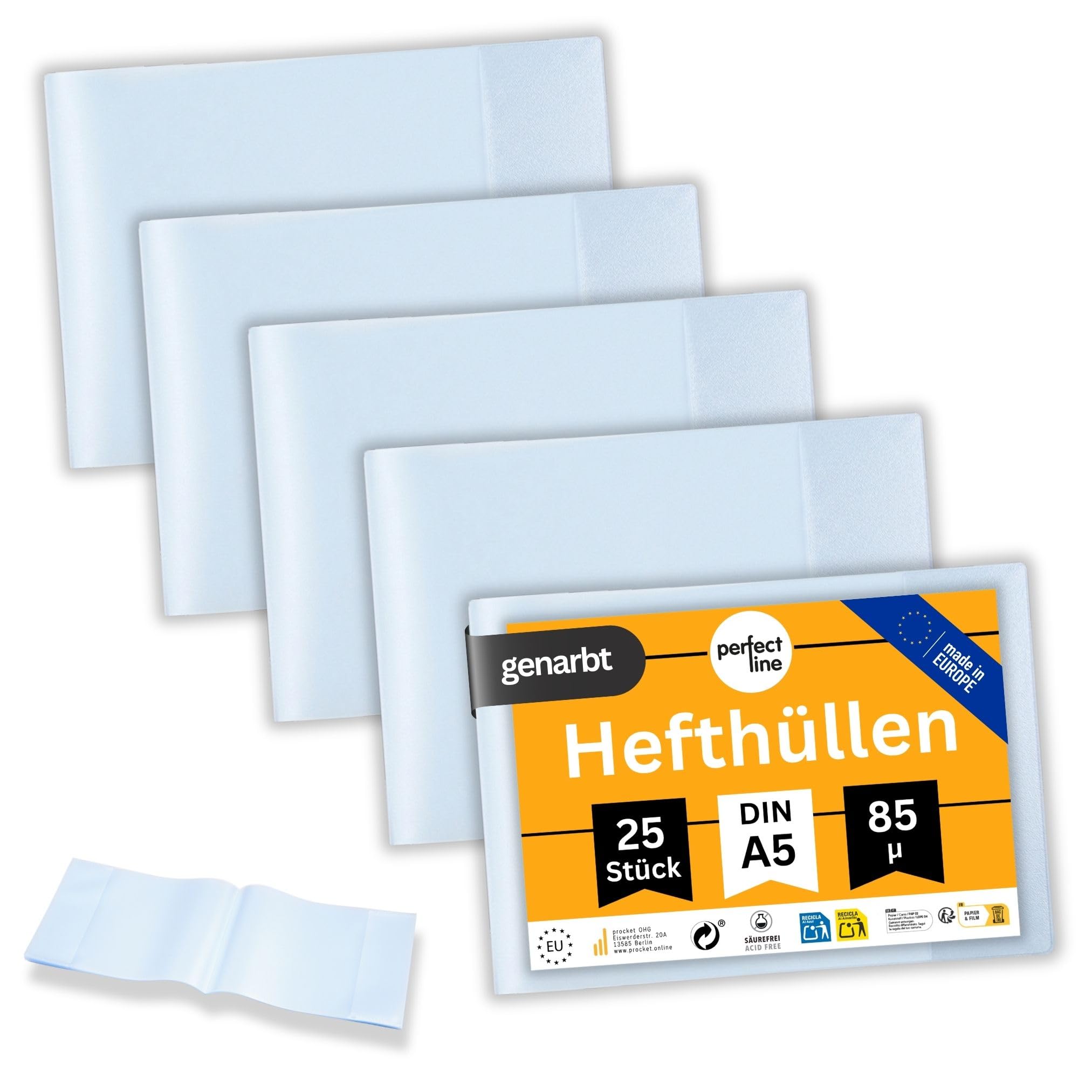perfect line • 25 Notebook Covers Landscape Format DIN A5, Notebook Cover Transparent & Grained, Notebook Cover Made of Recyclable Polypropylene (PP)