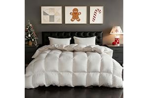 DOWNFORT Goose Feather Down Fiber Comforters Oversized King Size, 100% Cotton Extra Fluffy White Duvet Insert, Ultra-Soft, Breathable, Noiseless, All Season Hotel Luxury Bedding Comforters 120"x98"