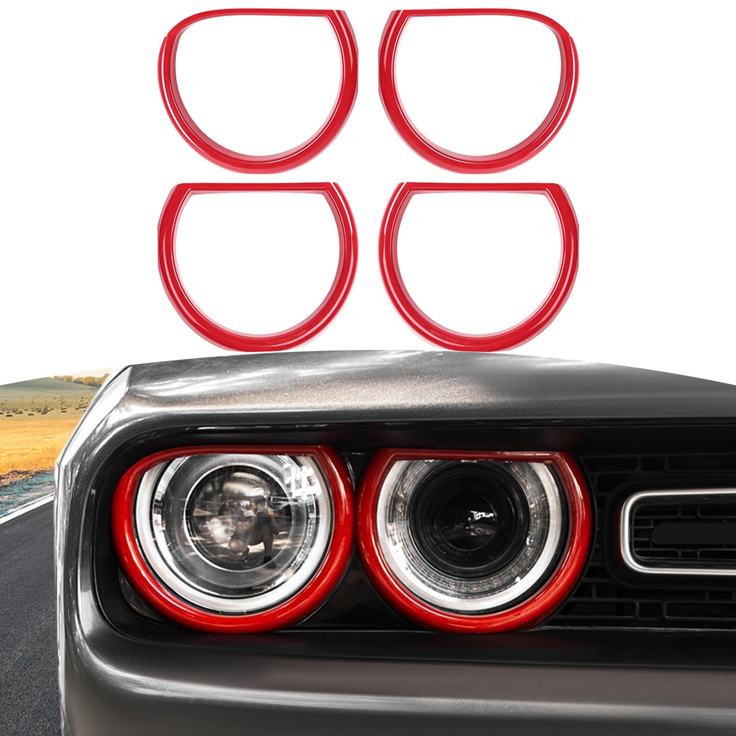 Photo 1 of JOSHELA for Challenger Headlight Cover Trim Fit for Dodge Challenger 2015-2023 Red Exterior Accessories 4pcs