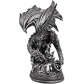 Needzo Metallic Fantasy Dragon Figurine with Stand, Unique Collectible Statue for Bookshelves, 8 x 4 Inches