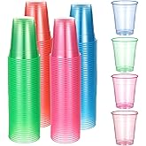 LIQWEI 200 Pack Plastic Neon Cups 12 Oz, Disposable Glowing Party Cup Clear Neon Colors Blacklight Parties Light Up Cup Colorful Plastic Cups for Parties Carnivals Birthday Rave Party