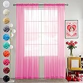 youleyar Solid Sheer Rod Pocket Curtain Voile Draperies 2 Panels White Beige Black Grey Coffee 52 Inch Width 84 Inch Long 1 Pair for Kitchen Bedroom Children Living Room Yard (New Pink,52Wx84L)