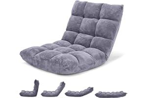 Giantex Folding Floor Chair with Back Support, 14 Adjustable Position, Padded Sleeper Bed, Couch Recliner, Gaming Floor Chairs for Adults, Meditation, Living Room (Grey)